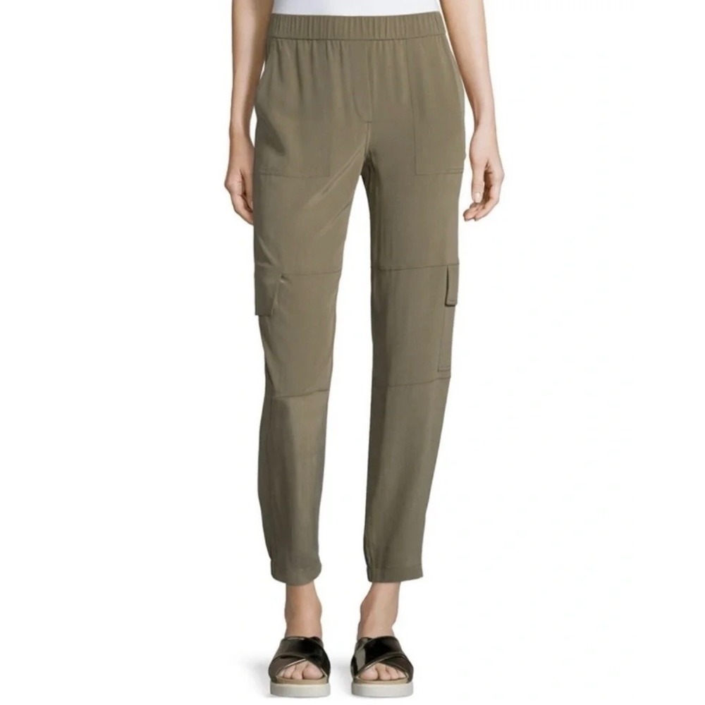 NWT‎ Theory 100% Silk Hamtana Cargo Supply Ankle Pant Moss Green S Lightweight